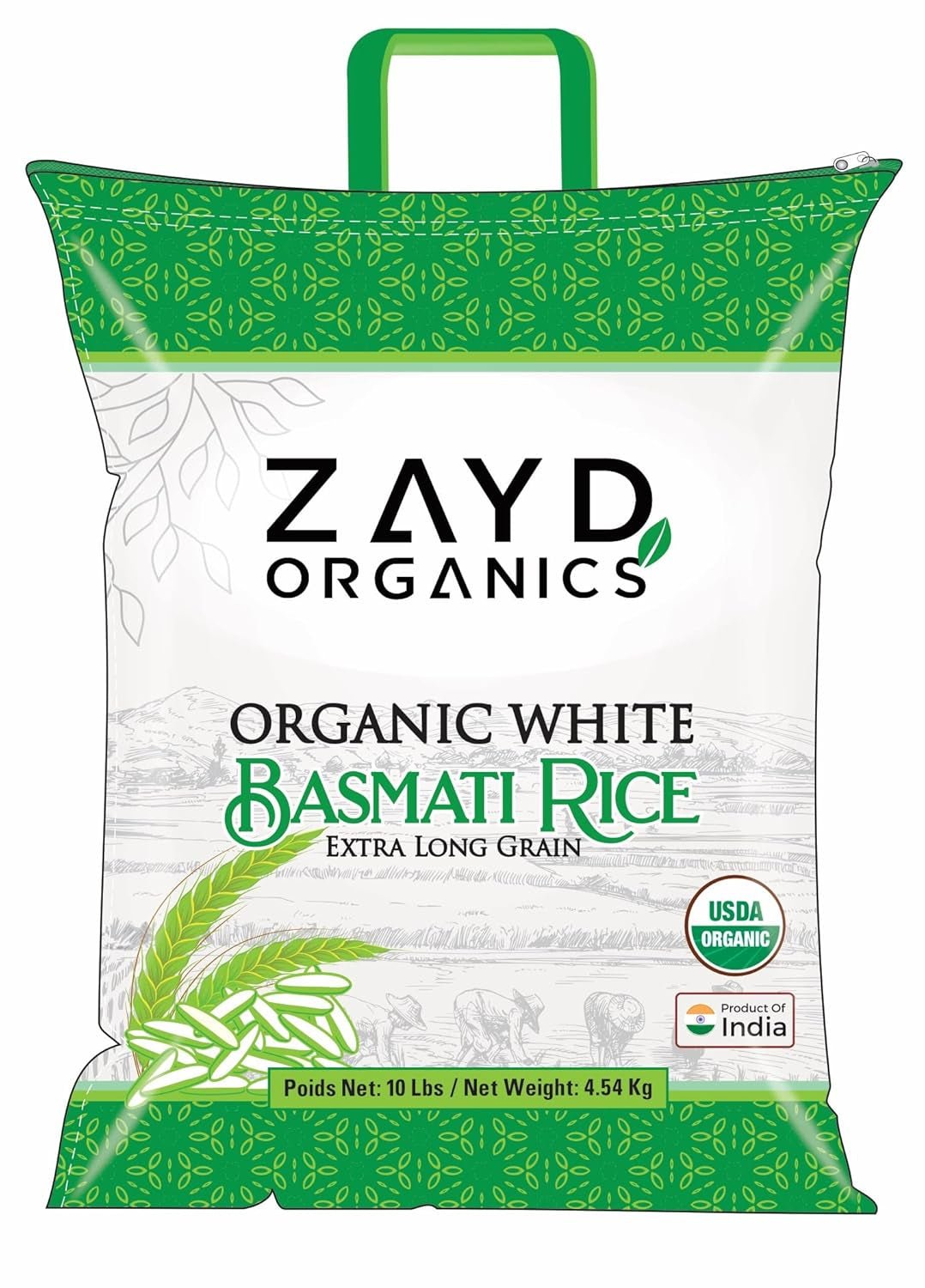 Zayd Organic White Basmati Rice, Indian Traditional Extra Long Rice, Vegan, Fresh, USDA Organic, 10Lbs - WORLD TIME VISITS